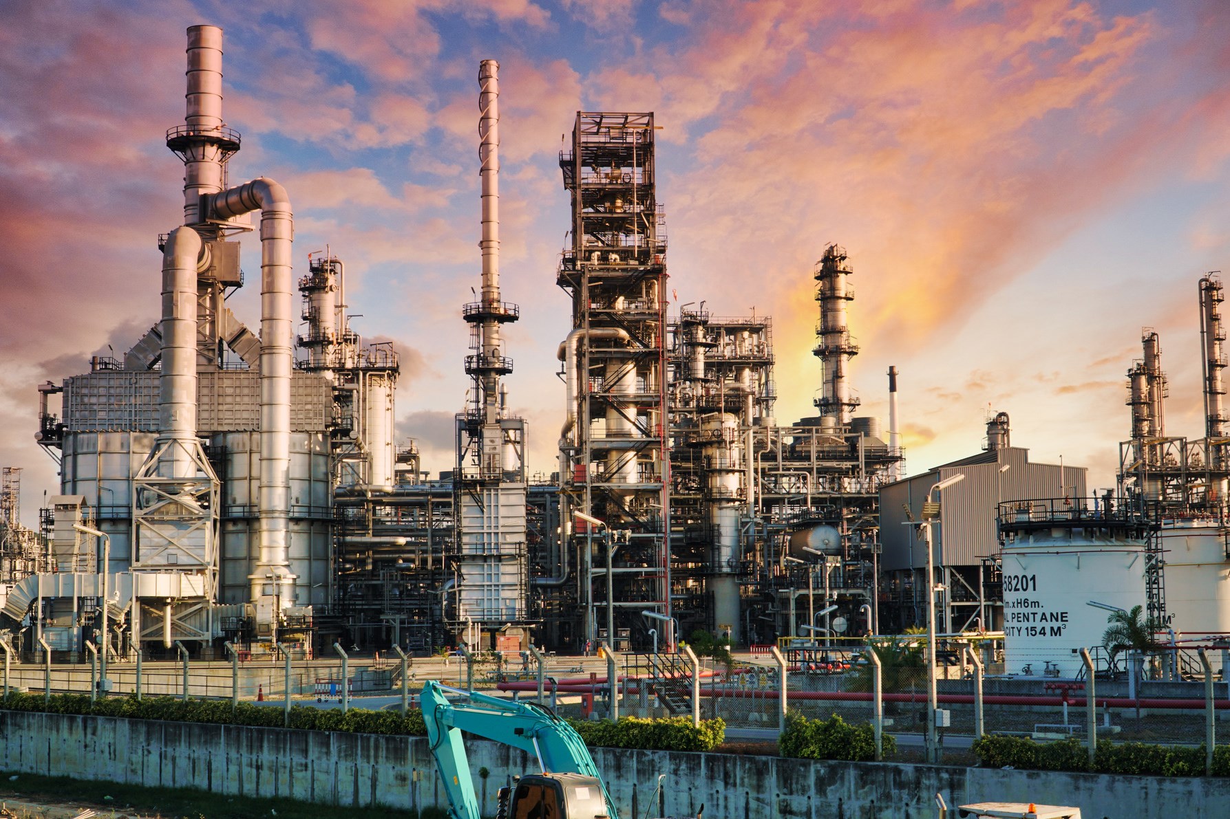 Petrochemical industry plant on sunset