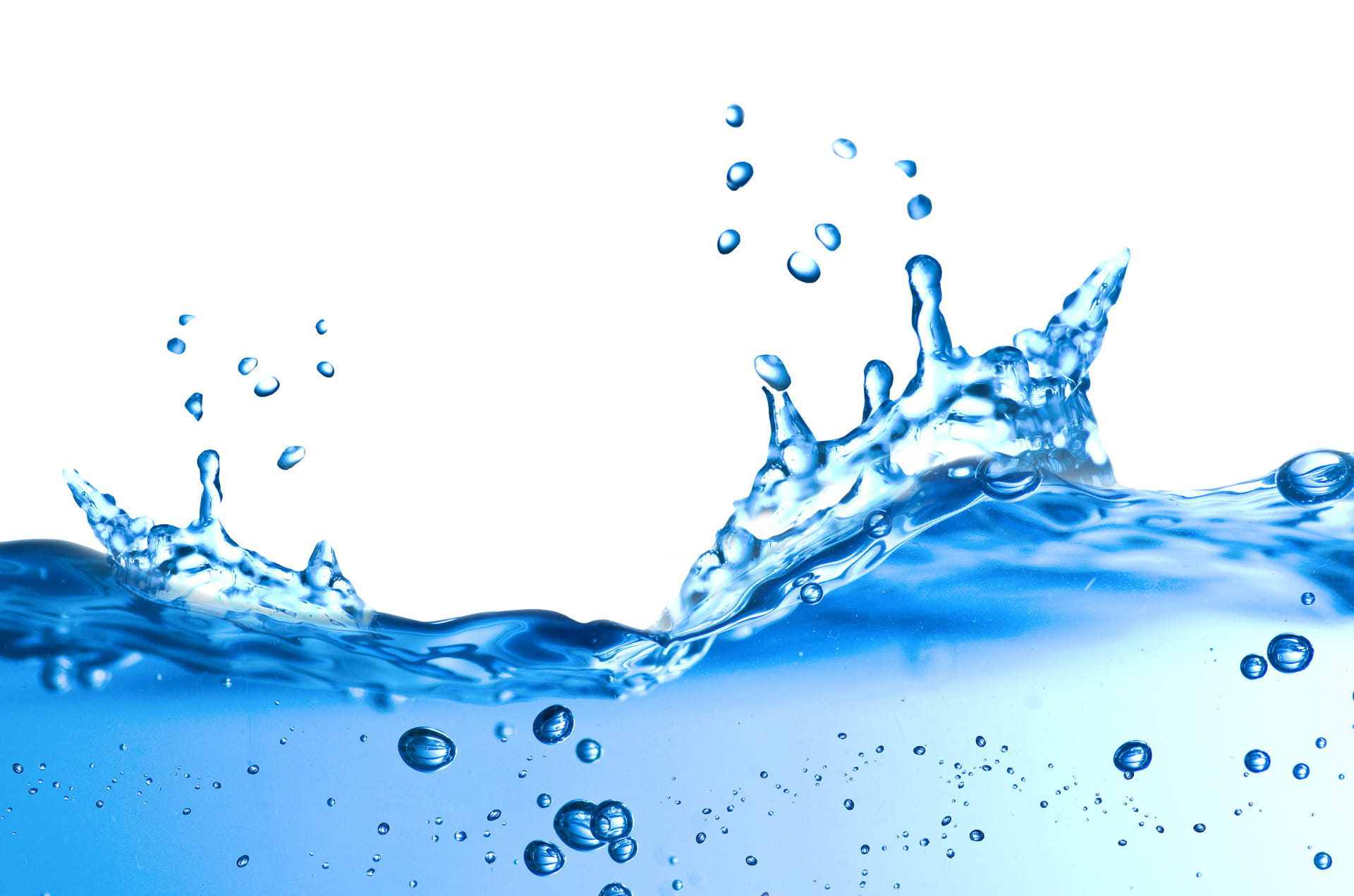 Water and air bubbles over white background