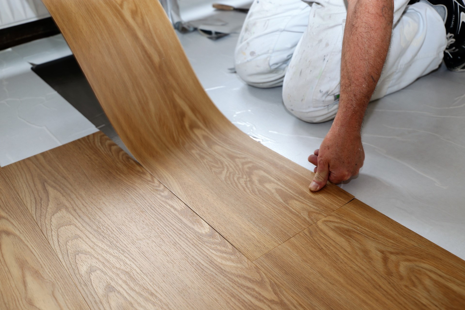 Laminate flooring is being laid