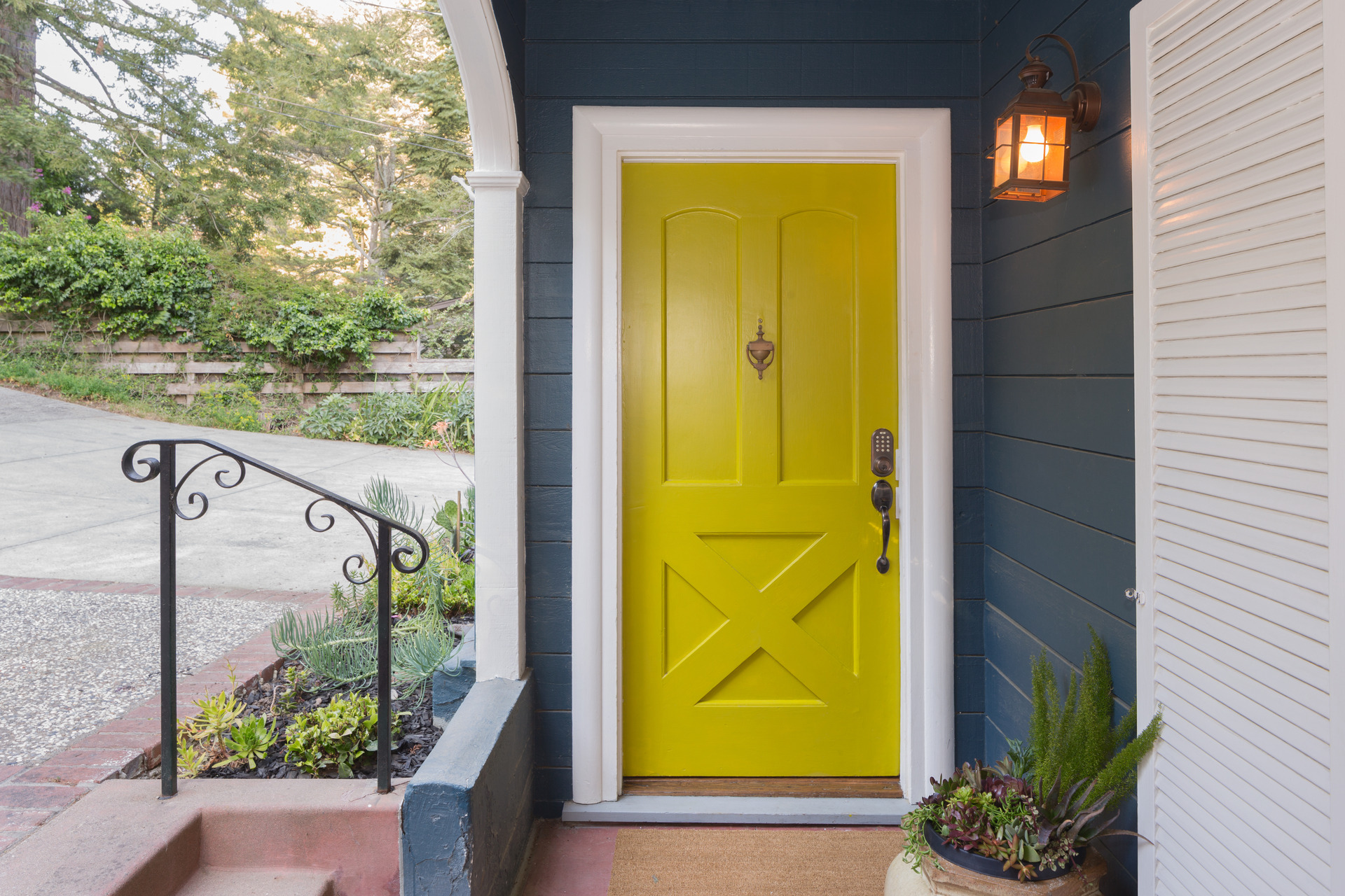 Yellow wooden front door