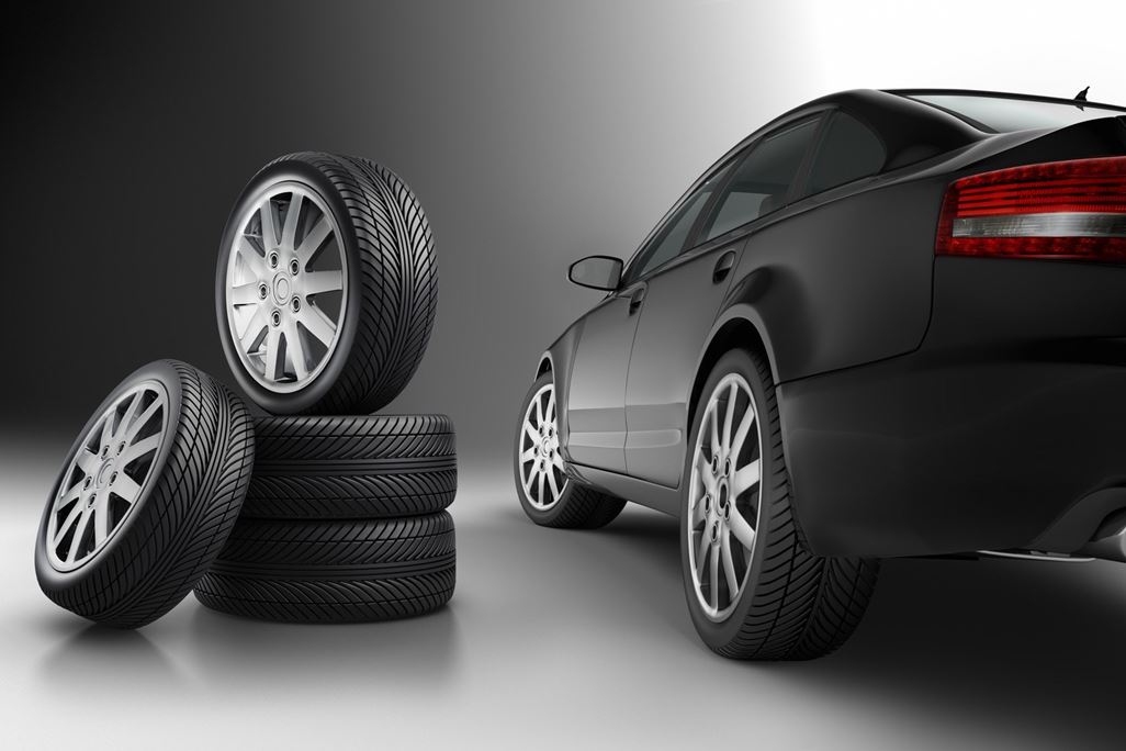 Black car and car tires 