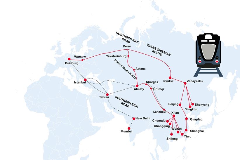 Route of the railroad across the Silk Road