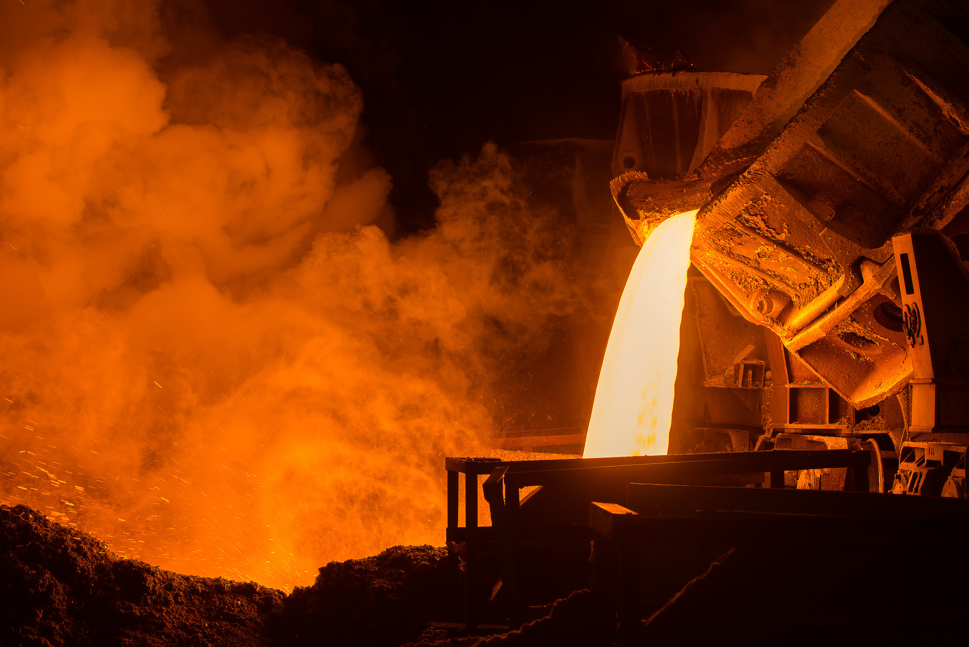 Hot steel pouring in steel plant