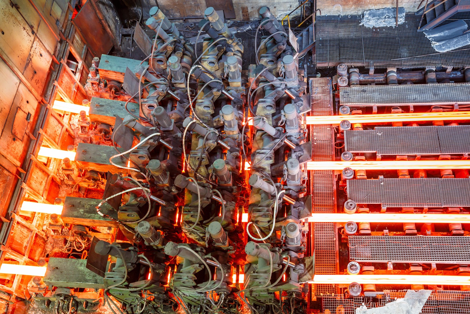 Hot steel on conveyor in steel plan