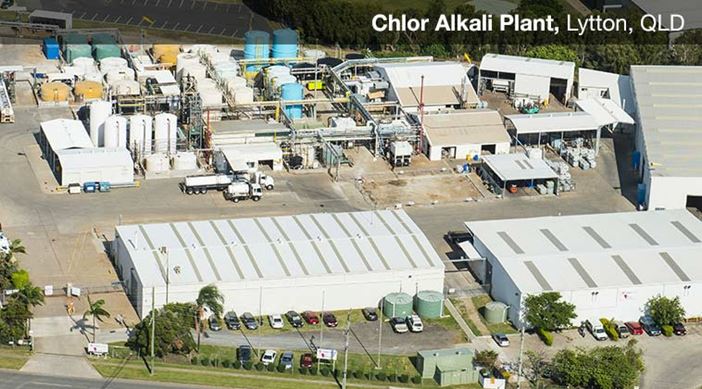 Chlor alkali brine purification plant at Coogee Chemicals in Lytton, Australia.