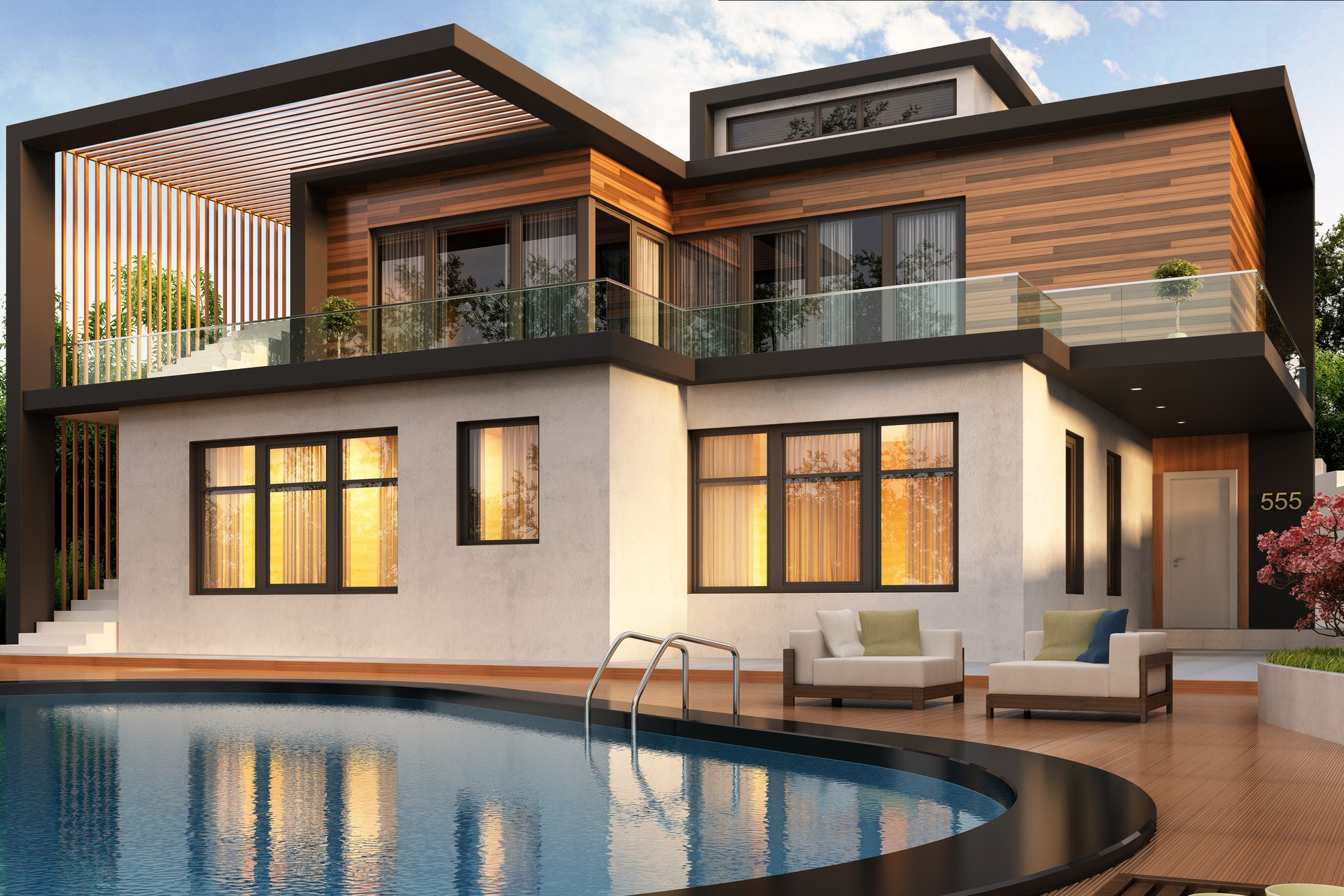Large modern house with pool