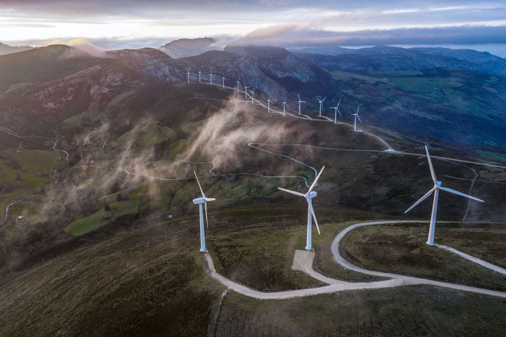 Aerial shot of wind farm