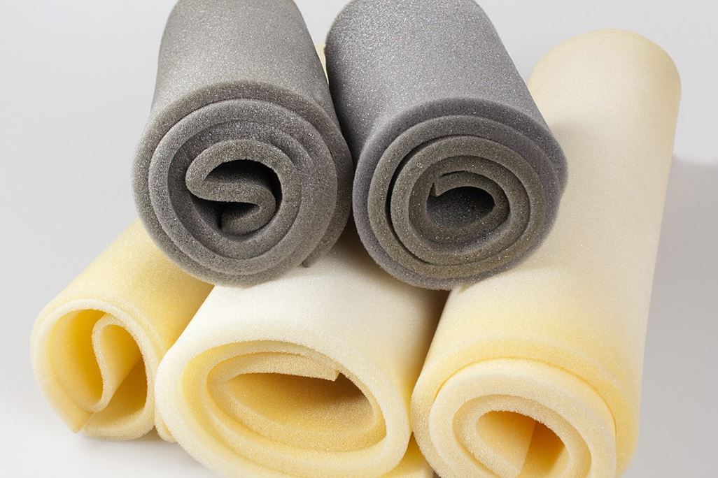 Foam, samples of gray and yellow color, in rolls, composition
