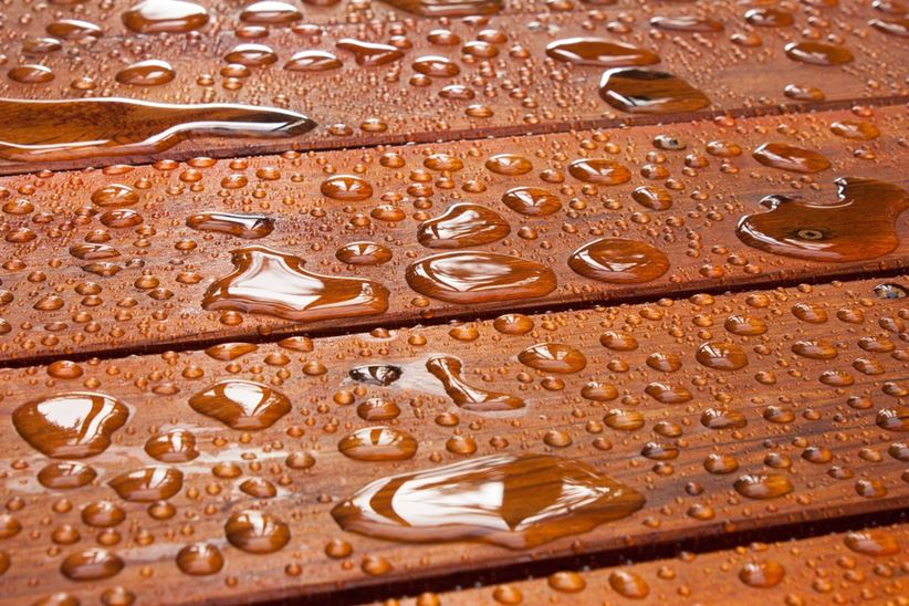 Water drops on wooden terrace