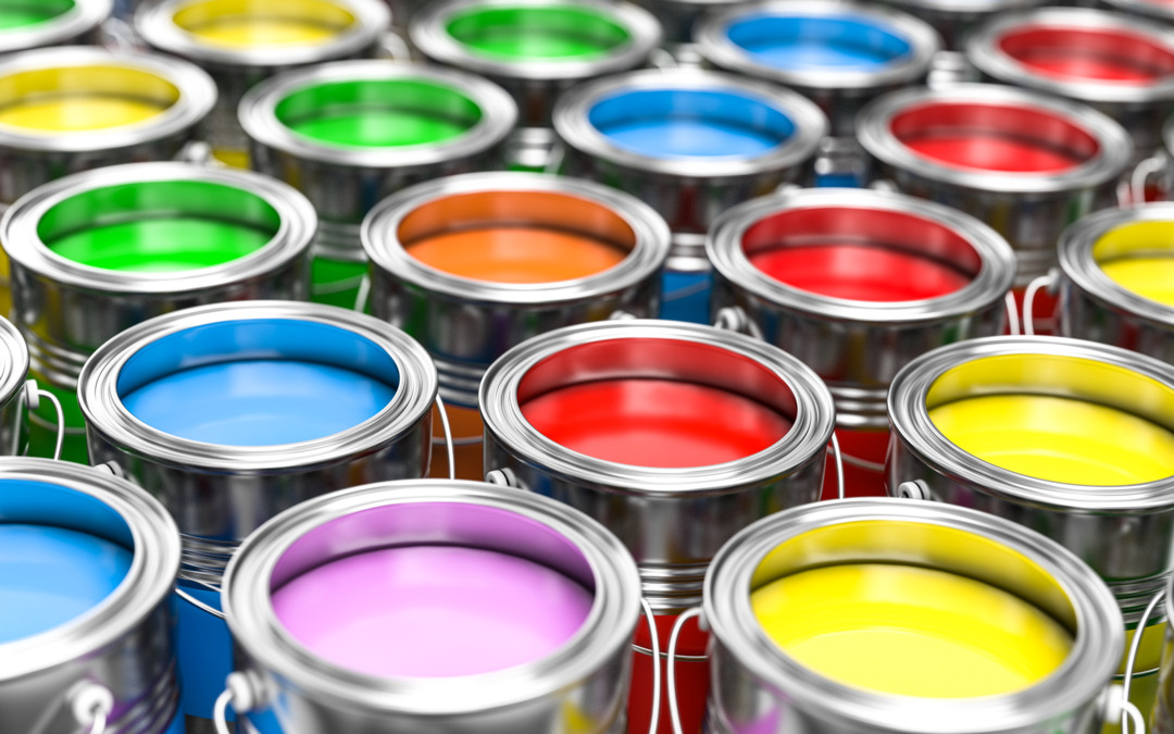 Several open paint buckets 