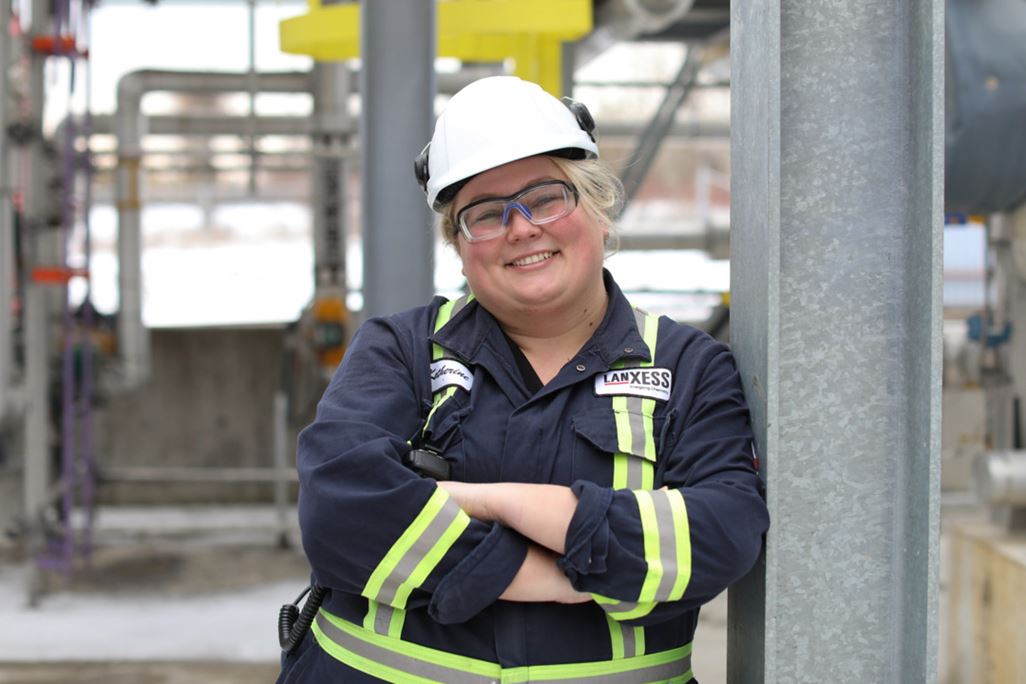 Katherine Down smiles in the camera on the production site.