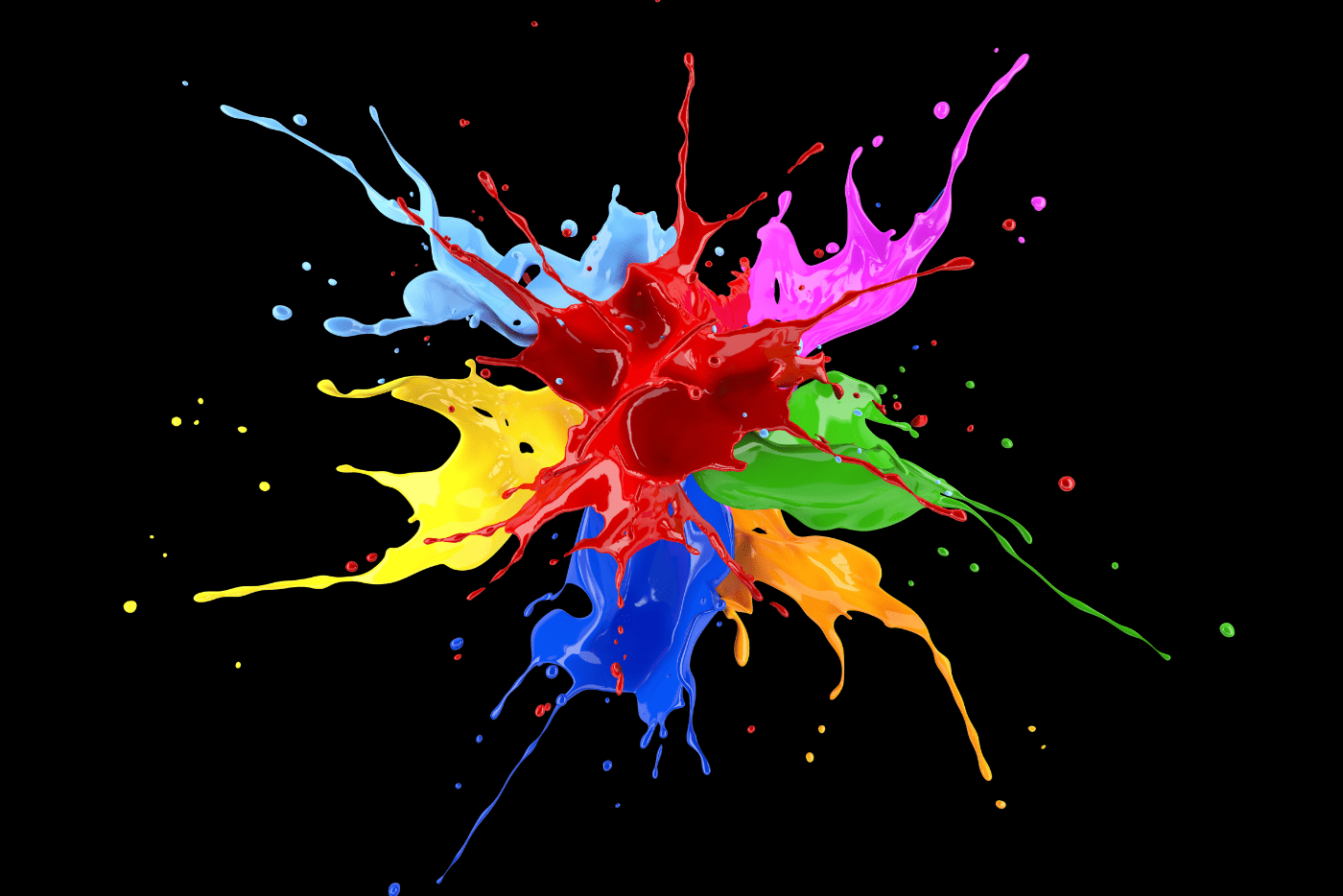 Multicolored paint splash explosion. On black background.