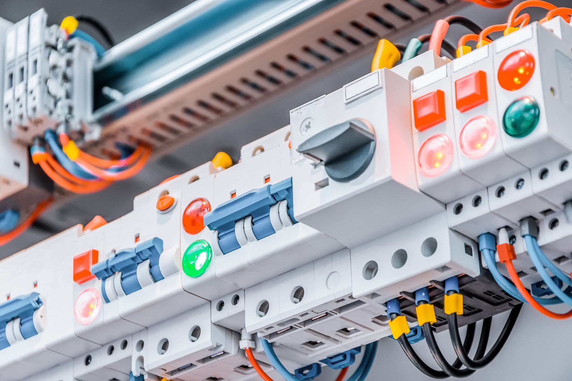 Detail of high-voltage panel with bus bars. 